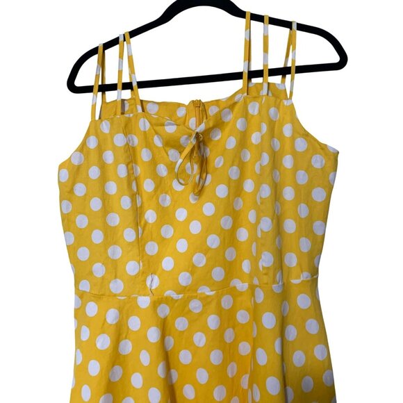 Womens Size XXL Yellow Midi Dress Fit Flare Retro Rockabilly Pinup Strappy Polka - Picture 2 of 5